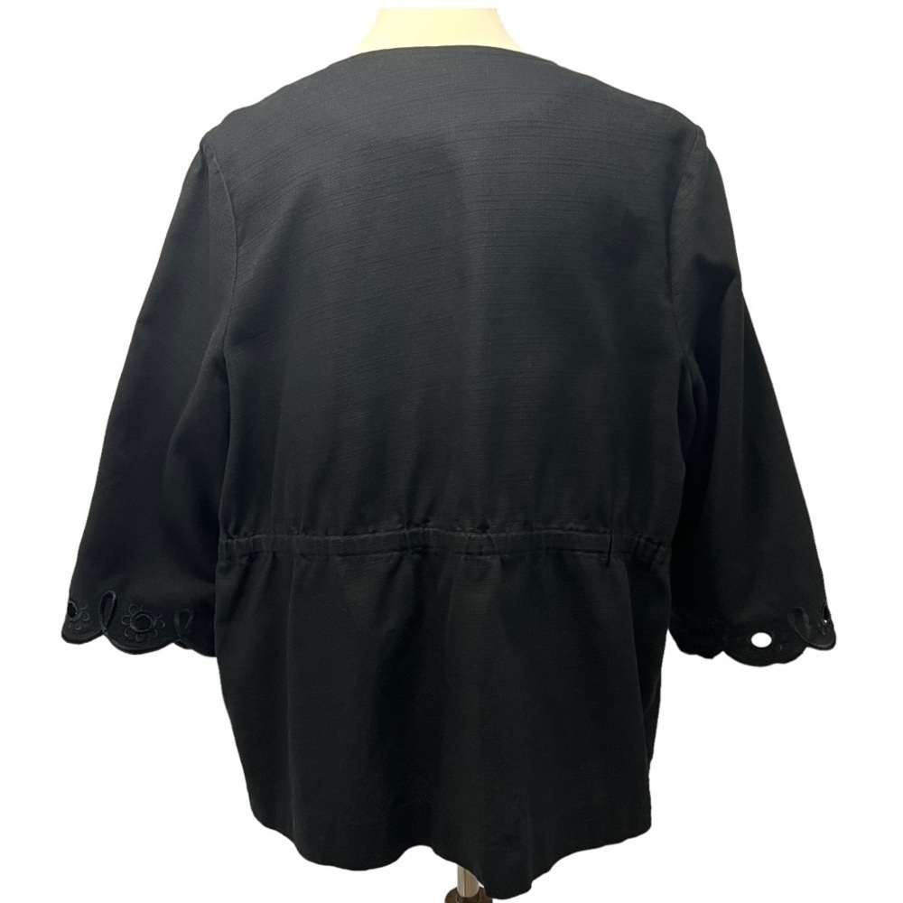 Bob Mackie Art To Wear Black Cotton Floral Eyelet Tie Waist Jacket Womens Large - Picture 5 of 11